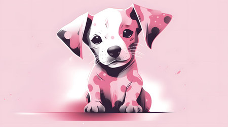 Illustration of a cute Dalmatian puppy on a pink backgroundの素材