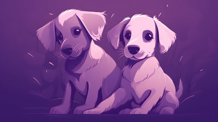 Vector illustration of three cute dogs sitting on the ground. Cartoon style.の素材