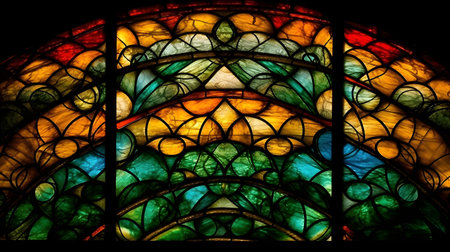 Colorful stained glass window of Stained glass Cathedral in Prague, Czech Republicの素材