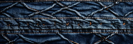 The texture of the fabric is dark blue, with a patchwork pattern, the thread is visible on the fabric.の素材