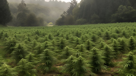 Cannabis grow field, plantation, farm, ganja, weed, marihuana, 420, generated by AIの素材