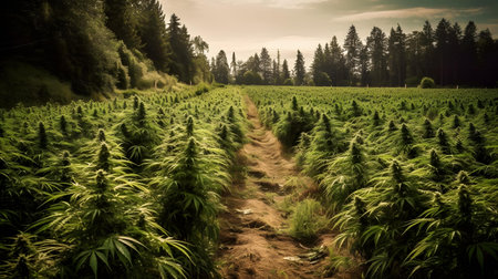 Cannabis grow field, plantation, farm, ganja, weed, marihuana, 420, generated by AIの素材