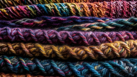 Knitted woolen scarf. Multicolored woolen scarf. Background texture.の素材