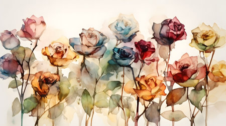 Watercolor painting of roses on white background. Digital art painting.の素材