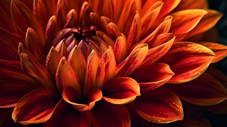 Close up of orange dahlia flower with water drops on petalsの素材