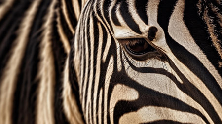 Close-up of a zebra's eye in the wild.の素材