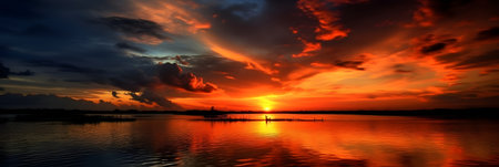 Beautiful sunset over the sea. Panoramic view of the sunset over the sea.の素材