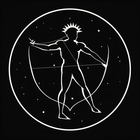 Archer and arrows in a circle on a black background. Vector illustration.の素材