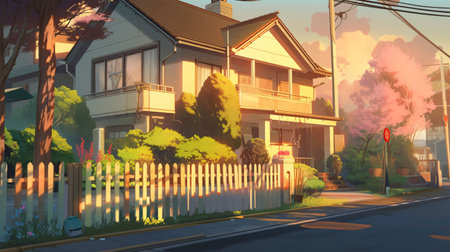 Cute LOFI house illustration, anime manga style wallpaper background design, colorful, Generated by AIの素材