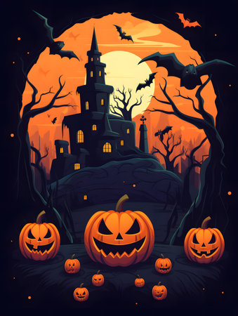 Halloween Greetings card, beautiful background design, spooky, scary wallpaper, Generated by AIの素材
