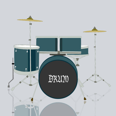 Drum set kits and reflection on ground with grey backgroundのイラスト素材