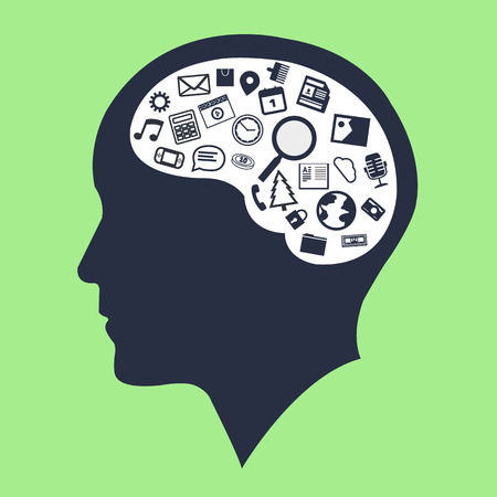 Silhouette human head creative thinking icons with green backgroundのイラスト素材