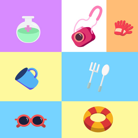 Flat icons Trip and travel with colorful layoutのイラスト素材