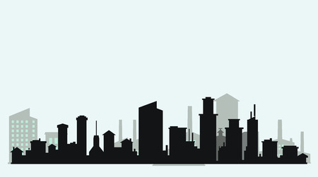 Silhouette level city with clouds and purple backgroundのイラスト素材