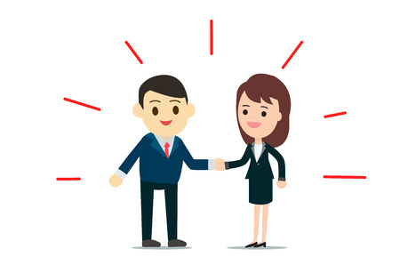 Business man and business woman shaking hands with abstract red line around them,Business contact concept vector illustrationのイラスト素材