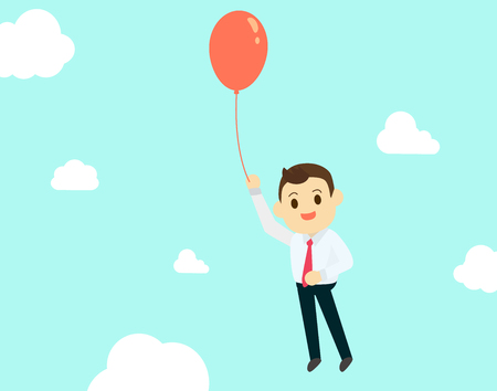 Businessman with air red balloon up high and sky background vector illustrationのイラスト素材