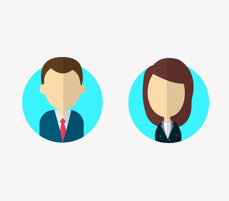 Flat businessman and businesswoman characters. Vector avatars profile no face.Vector portraits.のイラスト素材