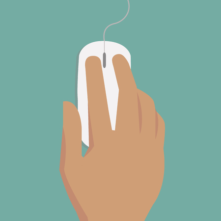 Flat Hands clicking on mouse with cable and pastel background vectorのイラスト素材