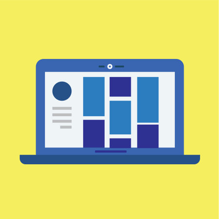 Modern laptop with user interface and yellow background vector