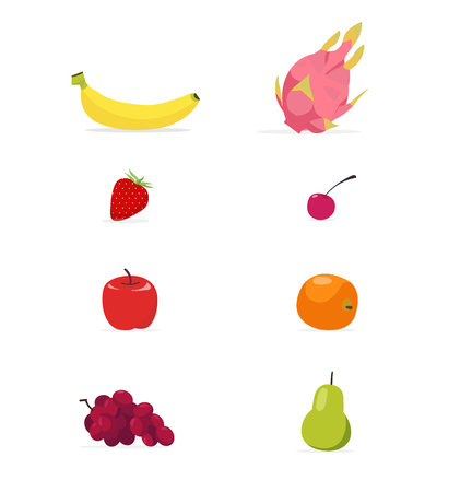 Set of flat Fruits vector isolated white backgroundのイラスト素材