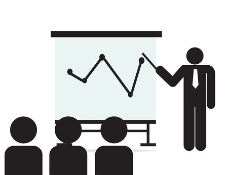 Man and group meeting with board  isolated vector symbolのイラスト素材
