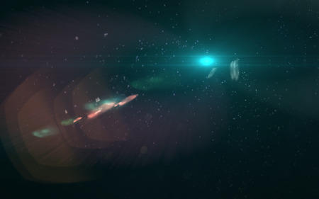 Abstract of lighting digital lens flare in dark backgroundの写真素材