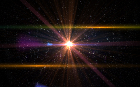 digital lens flare in black background horizontal frame warmの写真素材