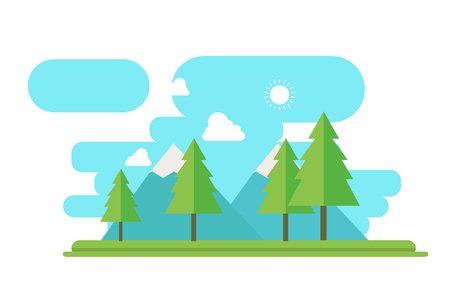 Nature landscape with forest and mountain in flat style vector.のイラスト素材