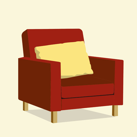 Red luxury chair with yellow pillow.Luxury sofa in living room.のイラスト素材