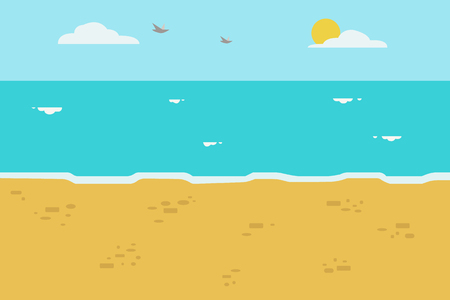 Beautiful beach with wave and sky background .Seascape on vacation.Relax sea view illustration.Flat beach with wave.のイラスト素材
