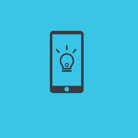 Modern mobile phone icon with bulb idea concept.Business idea icons on blue background.Smart concept flat sign of phone.Vector illustrationのイラスト素材
