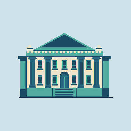 Bank building facade, university or government institution. Architecture building with columns. Vector illustration. Flat styleのイラスト素材