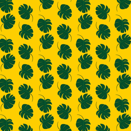 Tropical leaf pattern design with yellow background vector.Monstera Leaf graphic decorative patternのイラスト素材