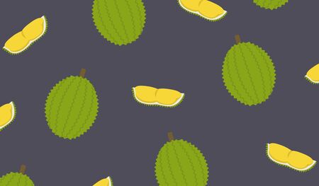 Durian and cut piece pattern background vector. King of fruit design pattern. Tropical fruit flat style.のイラスト素材