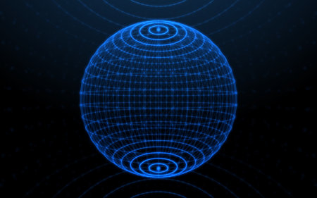 Digital lines connect background.Blue Sphere technology element