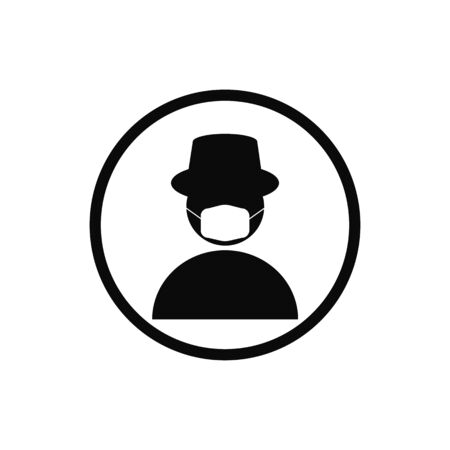 Man wearing mask and hat pictogram vector illustration.Person wear mask protech virus iconのイラスト素材