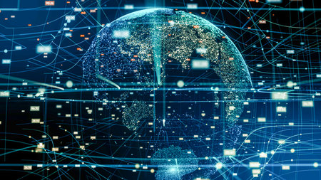 Global network and data connection. Digital planet technology network.Futuristic earth information...