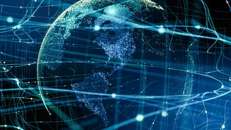 Digital data globe technology.Abstract planet network connection.の写真素材