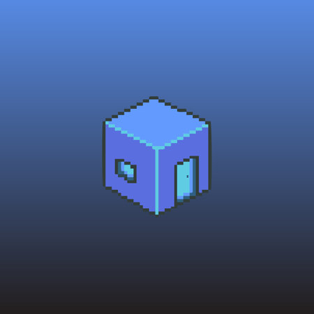 Cube blocks home isometric pixel art with gradient background vector. Modern home icon.のイラスト素材