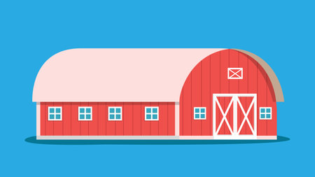 Agriculture farm landascape with farmer and animal vector illustration.Farm field with barn, hay, cow , farmer boy and nature view.white fence and man farm character on meadow with roadのイラスト素材