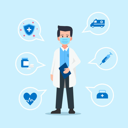 Doctor with Health care, medical icons. Flat Medical icon vector.Professional and health infographic.のイラスト素材