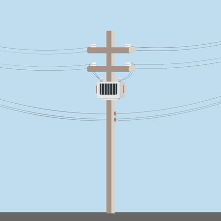 Power distribution on concrete pole with electrical wires vector illustration.Thailand Power poleのイラスト素材