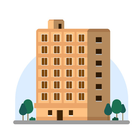 Modern apartment with urban scene.Flat residential in city.Building with road , trees ,and sky backgroundのイラスト素材