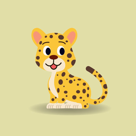 Baby Jaguar cartoon. vector illustration.Cheetah sitting with yellow background.Alphabet animal conceptのイラスト素材