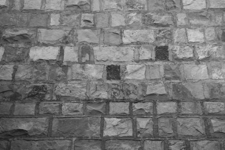 Stone Wall Castle Closeup. It is stone rough wall for pattern and backgroundの写真素材