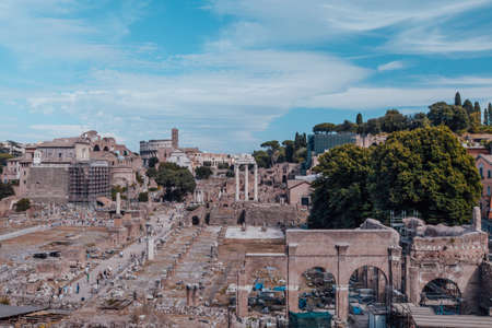 View of the ruins of Ancient Rome from the observation deck in Italyの写真素材