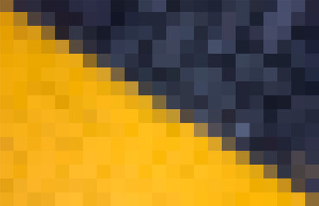 Background from black and yellow squares connected diagonally from top to bottom. Geometric texture. Pattern of square pixels. Vector black and yellow pixels backdrop, space for your design or textのイラスト素材
