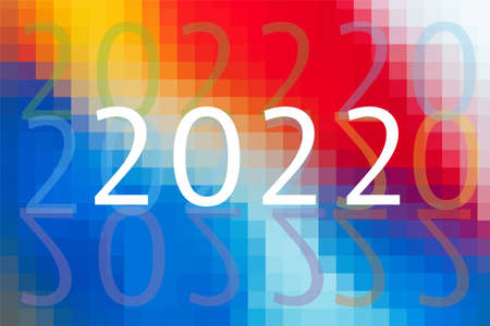 White numbers 2022 on a multicolored background. Colorful creative design template with 2022 for celebration and season decoration. Backdrop for branding, calendar, multicolor card, banner, coverのイラスト素材
