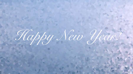 Winter frost background with words: Happy New Year. Frozen texture. Winter frosty pattern. Winter frosty backing for branding, calendar, card, banner, cover, header for websiteのイラスト素材