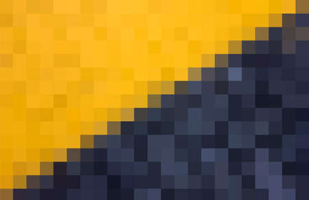 Background from yellow and black squares connected diagonally from bottom to top. Abstract art pattern of square pixels. Vector black and yellow pixels backdrop, space for your design or textのイラスト素材